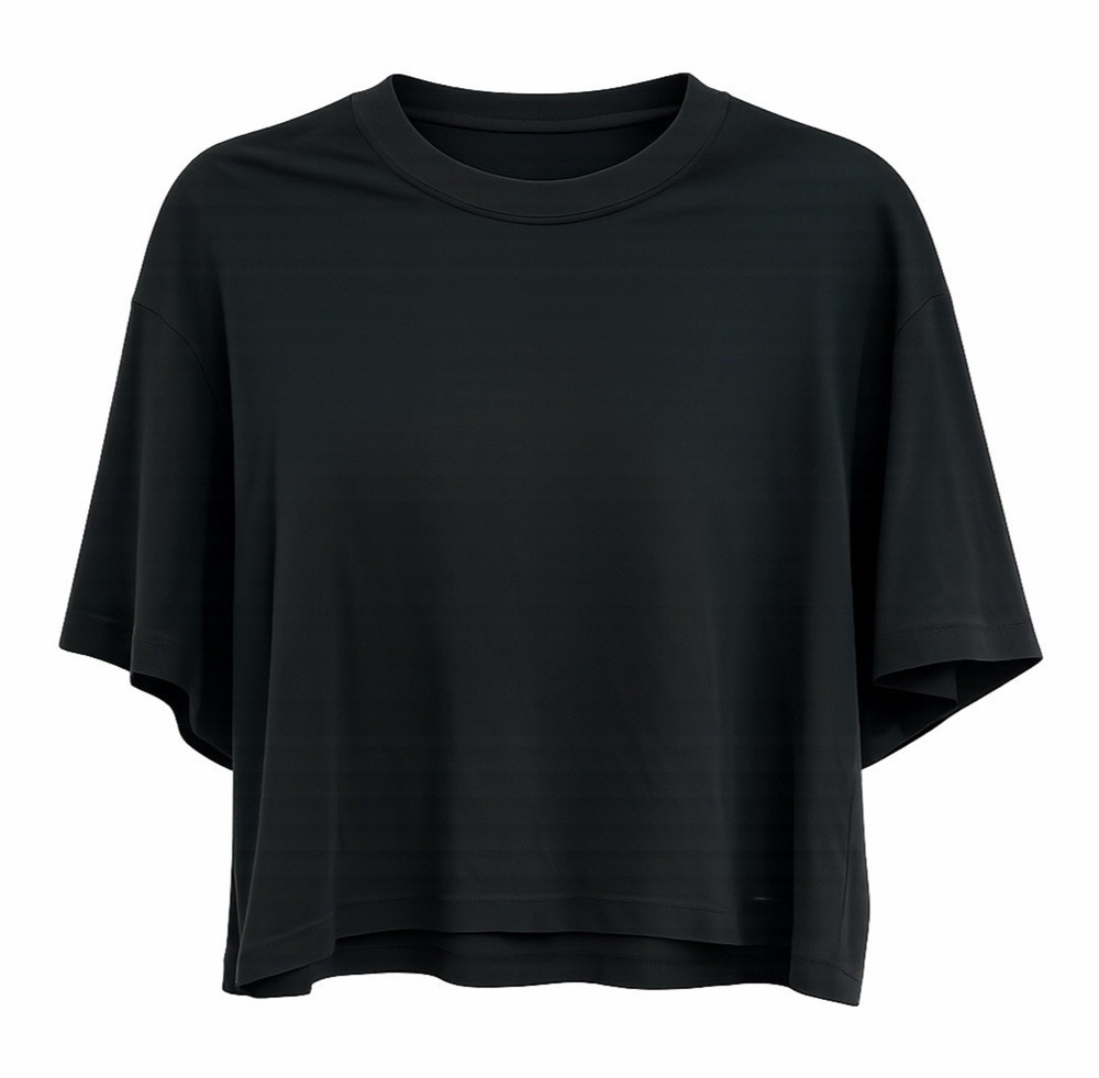 NWT Womens Black Fabletics Boxy Tee XL 100% Cotton Soft Relaxed Crew Neck Crop